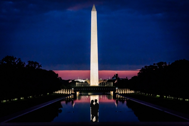 Priya and Andrew’s DC Sunrise Engagement Session at Lincoln Memorial